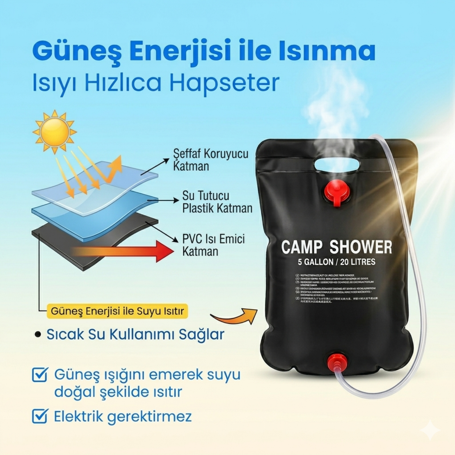 20 Litre Solar Sıcak Kamp Duşu