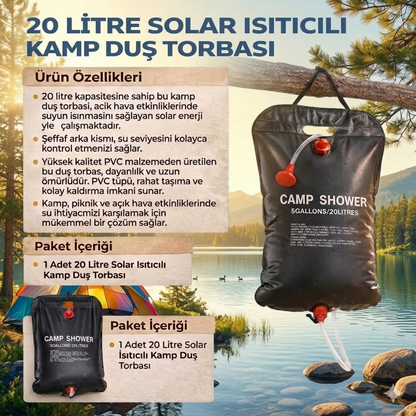 20 Litre Solar Sıcak Kamp Duşu